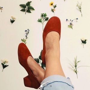 Zara Red Suede Block Heels